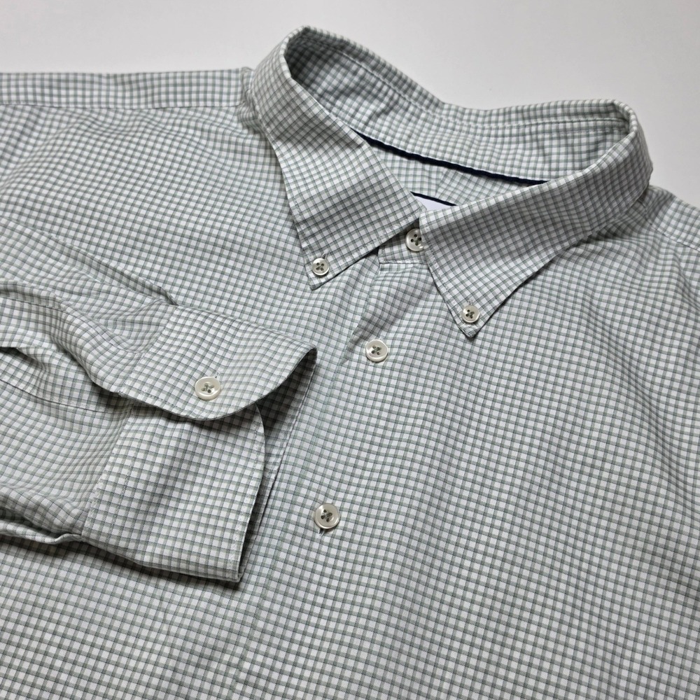 Charles Tyrwhitt Mens Shirt 19 37 Green White Micro Check Non Iron Classic Fit